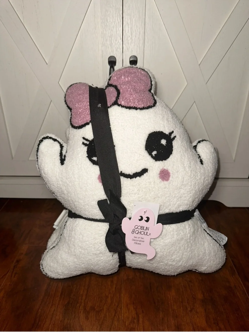 Goblin & Ghoul Ghost Couple with Pink Bow Decorative Pillow Set of 2